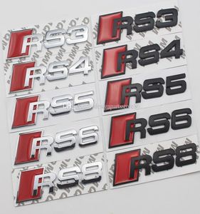 Autocollant de décalcomanie en gros Auto Meto Metal 3D Emblèmes de voiture Chrome Badges autocollants de pare-chocs noir argent RS3 RS4 RS5 RS6 RS7 S8 pour le style de voiture8710401