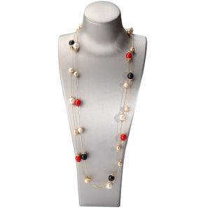 Venta al por mayor-diseñador de lujo estilo clásico lindo diamante estrella elegante colorido perla multicapa suéter largo collar llamativo para mujer