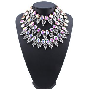 Diseñador al por mayor de lujo exagerado muy brillante hermoso collar de declaración de gargantilla de cristal de diamantes de imitación de múltiples capas para mujer