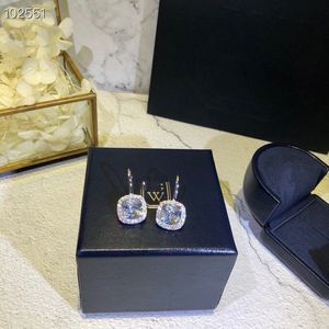 Wholesale - Diamond Link Classic Designer S925 Silver Silver Big Square Zircon Charm Boucles d'oreilles pour femmes bijoux de mariage
