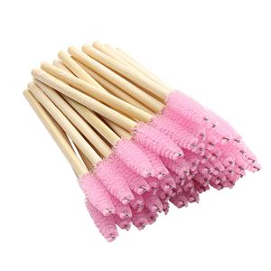 Venta al por mayor, cepillo de pestañas desechable de bambú, herramienta cosmética de nailon, aplicador de rímel, peine para pestañas, pinceles de maquillaje