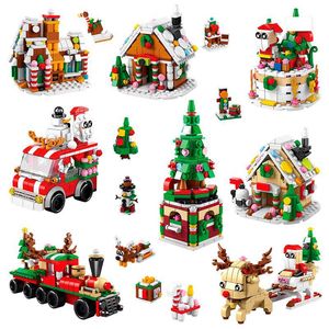 Wholesale DIY Kit Kid Build Block Santa Claus Christmas Movie Building Blocks Christmas Train Set Model Build Kit Christmas Build Brick Toy For kid Christmas Gifts