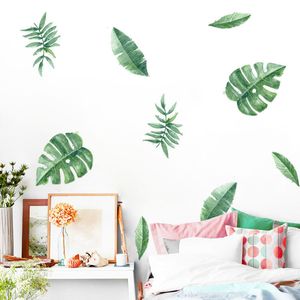 Venta al por mayor DIY Pastoral Style Etiqueta de la pared 6 hojas tropicales hojas verdes calcomanía autoadhesivo dormitorio kindergarten mural decoración del hogar