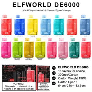 wholesale ELFWOULD 6000 Puffs Cigarrillo electrónico Vape Pen desechable con batería recargable de 600 mAh 13 ml Pod precargado VS Elf Bars Elfworld Crave original