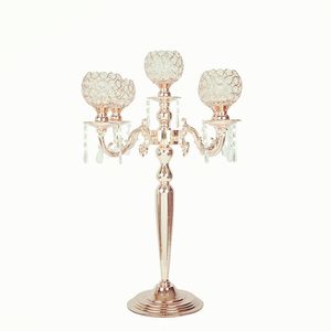 Bougeoir en métal de style européen en gros bougeoir en or 5 bras candélabre Globe en cristal pour les mariages décor de table senyu6670