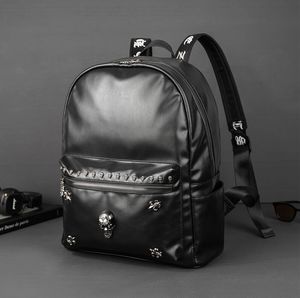 Bolsos de hombro para hombres personalidad de la calle decoración de cabeza de fantasma mochilas punk mochila de estudiante con remaches de viento universitario bolso de computadora de cuero acolchado de gran capacidad 3789 #