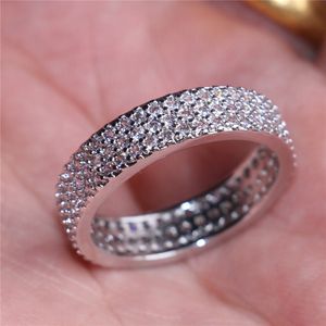 Mode en gros 3 rangées de diamant simulé Zircon 10KT or blanc rempli bague femmes pour élégant doigt complet bagues d'amour bijoux de bande de mariage