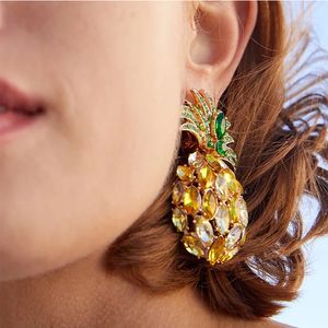 Gros-créateur de mode exagéré diamant beau cristal coloré mignon joli fruit ananas boucles d'oreilles pour femmes filles