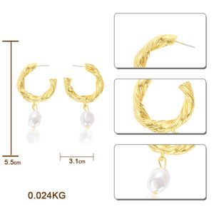 Créateur de luxe en gros de mode exagéré géométrie dorée cercle pendentif perle boucles d'oreilles pour les femmes