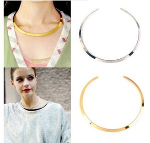 Gros-Fashion Womens Gold Silver Tone Curved Mirrored Metal Choker Collier Collier à bavette tacheté