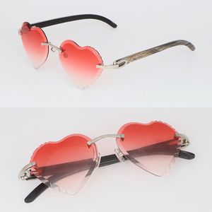 wholesale Lunettes de soleil sans monture à monture flottante pour homme Lunettes de soleil originales en corne de buffle noir marbrées Lunettes de soleil de luxe en forme de coeur de pêche pour hommes et femmes