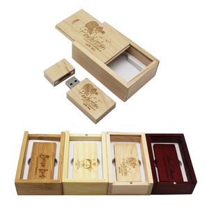 Venta al por mayor, logotipo personalizado, unidad Flash Usb de madera, 32 GB, Pendrive, 4 gb, 8 gb, 16 gb, 32 gb, Memory Stick, regalos de fotografía, disco U con caja de madera