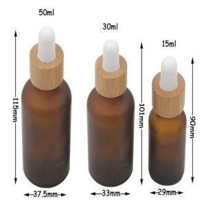 Bouteille en gros givrée givrée en verre blanc Amber blanc 15 ml 30 ml 50 ml avec bonnet de bambou 1 oz bouteilles d'huile essentielle en bois 345 ll