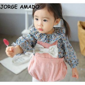 Wholesale filles ensembles de maillot de bébé à manches longues floral TOP + BOW ROMPER Jumpsuit Global Enfants Porter E70226 210610