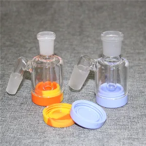 wholesale Narguilé Ash Catcher avec récipient en silicone amovible pour plate-forme pétrolière dab mini 14mm 18mm cendrier en verre bong