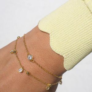 Gros Or Rempli Délicat Fille Femmes Bijoux Unique Pierre Lunette Cz Minimaliste Couleur Bracelet Lien Chaîne