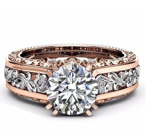 -Oro al por mayor joyería llenada de lujo 14KT WhiteRose oro redondo de corte grande del multicolor Topaz CZ Partido extendido de Diamante Mujeres banda de la boda del anillo de regalo