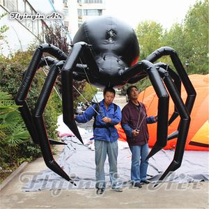 wholesale Desfile de Halloween Rendimiento Caminar Inflable Araña Negra Marioneta Marioneta 3 m de ancho Disfraz de araña explosiva para eventos de festivales al aire libre