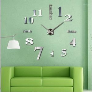 Vente en gros- Happy Home Salon Chambre Docerate Horloge Murale Moderne DIY Grand 3D Miroir Surface Autocollant Bureau Decor1 Horloges