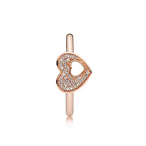 Gros- forme de coeur Bague en or rose 18 carats Coffret original pour 925 Sterling Silver CZ diamant puzzle anneau de mariage