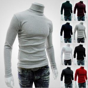 Suéteres para hombres Venta al por mayor- Helisopus Suéter de cuello alto de manga larga para hombres Color sólido Otoño Invierno Camisas de punto Camiseta básica delgada Shir