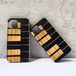 Caja de madera de bambú negra de alta calidad al por mayor que talla la caja del teléfono celular para Iphone 11 pro max 12 mini cubierta de madera a prueba de golpes