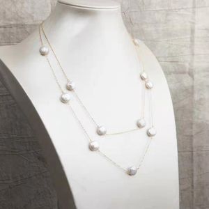 Vente en gros de haute qualité Mesdames Minimaliste Style moderne 14K plaqué or Coin perle double chaîne collier avec des prix de