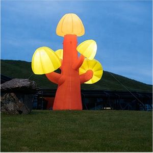 Vente en gros de haute qualité extérieur grand éclairage à LED orange arbre de champignons gonflable soufflé par air pour événement, fête, décoration de spectacle