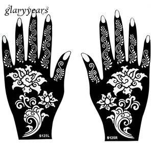 Al por mayor 1 par de la plantilla de tatuaje de henna diseño de patrón de flores hermosos para mujeres manos mehndi aerbrush pintura de arte 20 * 11cm S125