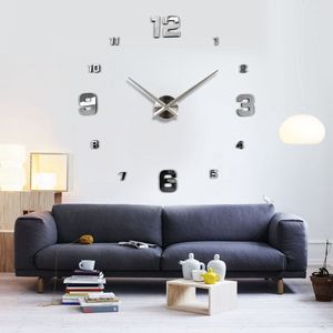 Vente en gros - Ventes chaudes Excellente qualité Grand design DIY 3D Miroir Horloge murale Montre Heures Home Room Decor Art Décoration