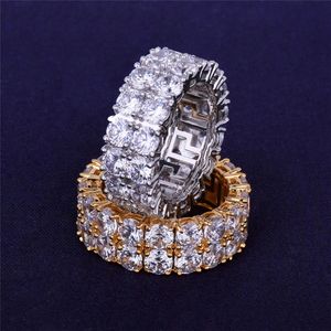 Venta al por mayor- Iced Out Ring Micro Pave CZ Stone Tennis Ring Hombres Mujeres Charm Luxury Jewelry Crystal Zircon Diamond Gold Silver Plated Wedding