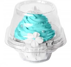 Venta al por mayor de recipientes individuales de plástico para cupcakes desechables - Mini recipiente estriado para pasteles BPA Free Single Muffin To Go Case