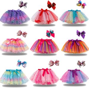 Venta al por mayor INS 20 colores niños niñas tutú faldas Arco Iris forrado Tutuskirt con lazos para el pelo conjunto niños niñas ropa de baile para 2-10T