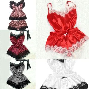 Vente en gros Lingerie Femmes Soie Dentelle Casual Lâche Robe Sans Manches Babydoll Chemise De Nuit Chemise De Nuit Vêtements De Nuit Vêtements D'été Pyjamas