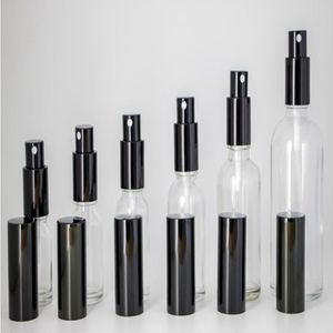 Lot en gros flotte de pulvérisation en verre transparent 10 ml 15 ml 20ml 30ml 50 ml 100 ml bouteilles rechargeables portables avec parfum atomiseur Black Cap Gsukw