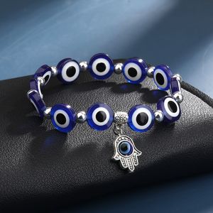 Lucky Hand Evil Blue Eye Strand Charm Bracelets Bangles Beads Turkish Pulseras para mujeres joyería al por mayor