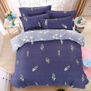 Vente en gros - LUCKY TEXTILE ensemble de literie plume king size bleu housse de couette drap de lit reine pleine taille modren literie adulte grille rayure ensemble de lit