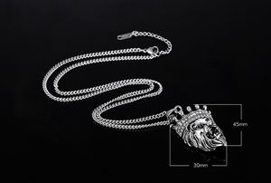 Gros-designer de luxe rock hip hop cool diamant couronne tête de lion titane acier hommes pendentif collier