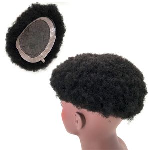 Venta al por mayor Hombres Peluca Toupee Swiss Mono Lace Afro Curly Human Hair Toupee para hombre
