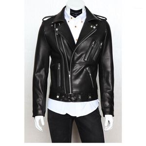 Chaquetas para hombre Venta al por mayor- Ropa de cuero para motocicleta para hombre Chaqueta de ropa de flocado informal para hombre Cremallera múltiple Diseño delgado Solapa Tops1