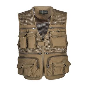 Venta al por mayor- Chalecos para hombre Chaqueta sin mangas Algodón Colete Viaje Bolsillo Reportero Periodista Fotógrafo Chaleco Chaleco 4xl Gilet Khaki Marca