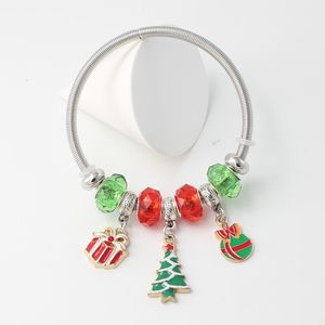 Bracelets de joyeux Noël en gros, chaîne serpent flexible avec gros trou, perle, arbre de noël, sac cadeau, canne en bonbon, boule de noël, bracelet à breloques pour femmes