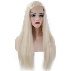 Vente en gros Micro tresse perruque africaine tressée perruque longue ligne droite cheveux synthétiques marley Synthétique Dentelle frontale perruque usine Coloré Ombre blonde