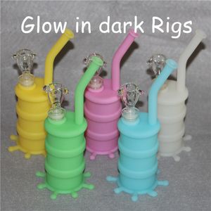 Venta al por mayor Mini Glow en Dark Rigs de silicona Dab Jar Bongs Jar Water pipe Silicon Oil Drum Rigs envío gratis DHL