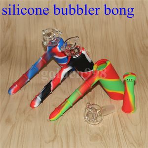 Narguilés en gros Mini marteau barboteur Silicone Bongs cendrier en ligne percolateur verre huile plate-forme silicone main crâne bong