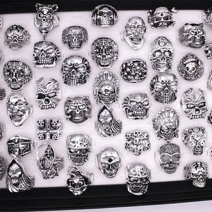 Assortiment de bagues gothiques de haute qualité, 20 pièces, Style grand crâne, motards, pour femmes/hommes, Vintage, antiques, 17-22mm, vente en gros, 240313