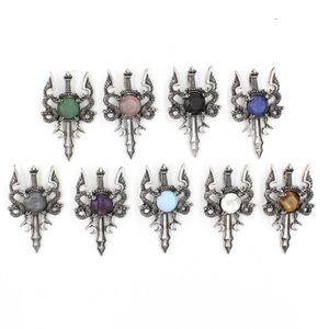 Vente en gros Pendentif en pierre naturelle Cristal Labradorite Double-winged Dragon Sword Pendentif Bracelet Accessoires