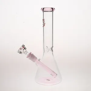 Nouveau design en gros H25cm rose mignon mignon mignon mignon imprimement fumer en verre pipe / becker en verre pipe de bong / 10 pouces de narguilé à eau avec un bol mignon
