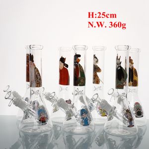 Venta al por mayor Nuevo diseño H25cm Serie de impresión aleatoria de la Ópera de Pekín Fumar Bong de vidrio / Vaso de vidrio Bongs Hookah / Tubo de vaso de agua Bong de 10 pulgadas