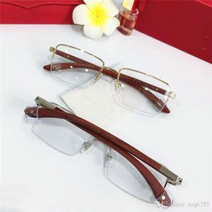 wholesale nouveau cadre de mode designer lunettes optiques 8101025 demi-monture en métal rétro lentille transparente jambes en bois style d'affaires simple qualité supérieure